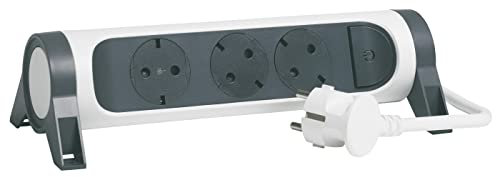 LEGRAND Regleta de enchufes, con Interruptor, Enchufe múltiple con 3 Tomas de Corriente, Cable de 1,5 MTS, Color Blanco/Gris Oscuro 694527