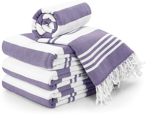 Utopia Towels 4 Pack Turkish Beach Towel, 40 by 72 Inches, 100% Cotton, Oversized Sand Free Lightweight Quick Dry, Prewashed for Soft Feel, Large Turkish Peshtemal Towel for Travel, Purple