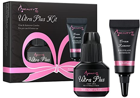 Pegamento para Extensión de Pestañas Pelo a Pelo Ultra Plus Lash Adhesivo Negro 3-4s Secado Rápido 5ml con Crema Removedor 3g para Individual Semi Permanent Lash Extension Beauty7