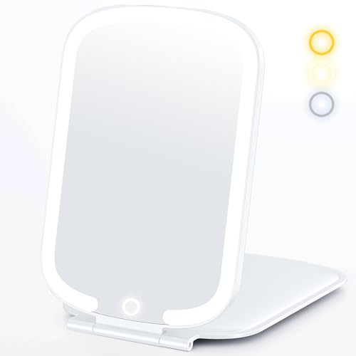 llano Reisespiegel Schminkspiegel mit Beleuchtung,Wiederaufladbarer 3-Farben-Beleuchtung Dimmbarer Touchscreen,Faltbarer Tragbarer Schminkspiegel