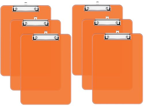 Hnogri Kunststoff-Klemmbrett 6er-Set, Standard A4 Letter Size Klemmbretter für Studenten, Büro und Frauen, Zwischenablage mit Stifthalter und Low Profile Clip, Größe 12,5 x 9 Zoll, (Orange) | Standard-A4-Briefgröße für Klassenzimmer, Studenten, Bürobedarf, mit flachem Profil-Clip, Größe 31,8 x 22,9 cm