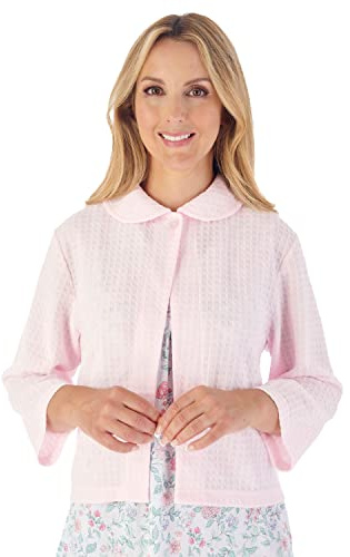 Slenderella Ladies Waffle Knit Button Fastening Bed Jacket 3/4 Sleeve House Coat