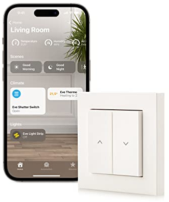 Eve Shutter Switch (Apple Home) - Contrôleur de volet intelligent avec programmes intégrés, ombrage adaptatif, contrôle via Siri, minuteur, accès à distance sans passerelle, Bluetooth & Thread