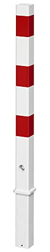 Absperrpfosten Stahl SPU 704 rot weiß 900 mm herausnehmbar mit Bodenhülse und Dreikantschloss, Parkplatz Poller, Vierkantpfosten 70x70, Reflexfolie