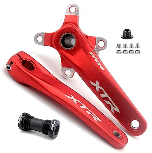 HIMALO 170mm MTB Kurbelarm Set 104/64BCD Hohle Integrierte Mountainbike Kurbelgarnitur Mit BB, Für Einzel/Doppel/Dreifach Kettenblatt (Color : Red 170mm)