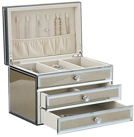 Schmuckkästchen Schmuckkasten Schmuckkiste Glas Schmuck Organizer, Elegante Ohrringe Ringe Halskette Schmuck Aufbewahrungskoffer Display Boxen Geschenk for Frauen Mädchen Schmuckbox Schmuckschatulle (