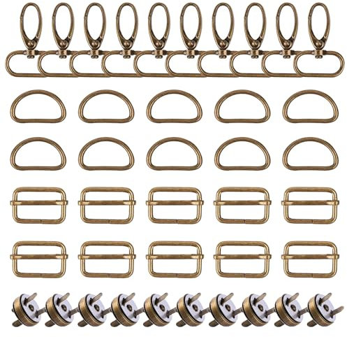 Kitnelw 40 Stück Taschenzubehör zum Nähen 25mm D Ringe Drehbare Karabiner Gurtversteller Magnetknopf für Taschen Bastelarbeiten