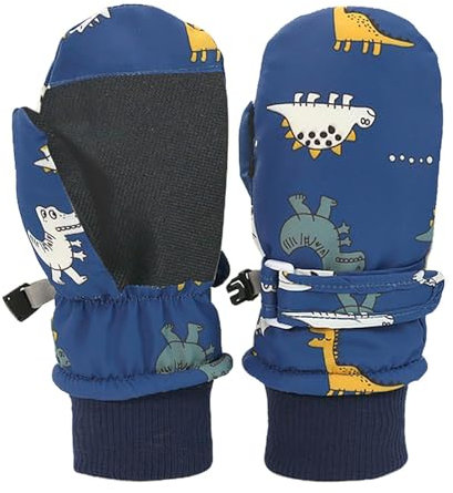 Kinder Skihandschuhe Winddicht Wasserdicht Winterhandschue, Niedliche Dinosaurier Print Fäustlinge Kinderhandschuhe Warme Ski Handschuhe für Jungen und Mädchen von 0 bis 8 Jahre