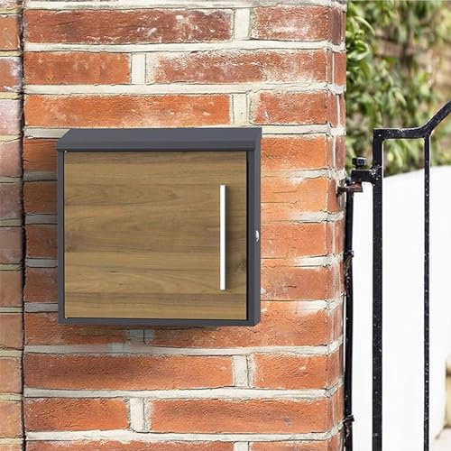 YAEGER Retro Briefkasten, Holzmaserung-Stil, Verzinkter Stahl-schlüsselschloss-briefkasten, für Garten, Café, Rustikales Bauernhaus