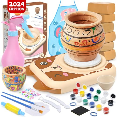 Skirfy Set de alfarería eléctrico para niños – mini torno de cerámica con arcilla – kit infantil para niños y niñas de 6 años – regalo creativo para Navidad, Pascua o cumpleaños