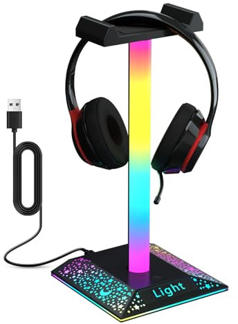 KANTUTOE RGB Headset Stand Desk Accessories, Headphone Stand with 1 Type-C Port, Headphone Holder with 10 Light Modes and Non-Slip Rubber, Best Gift for Husband, Kids, Boyfriend