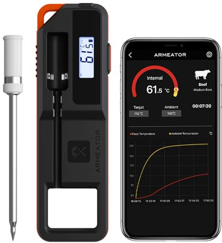 Armeator Wireless Meat Thermometer with Screen, Long Range Cooking Thermometer with Wireless Probe for BBQ Oven Grill, Preprogrammed Temperatures for Beef, Lamb, Chicken etc, Charging Cable Included