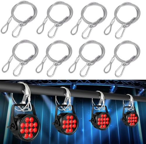 Câble de Sécurité en Acier,Forreen 8 Pièces 4mm*80cm Elingue Securite Acier Eclairage de Scene Anti-Chute Fil Corde de Sécurité avec Boucle pour Suspendus DJ Éclairage de Scène Lumière de Fête Lumière