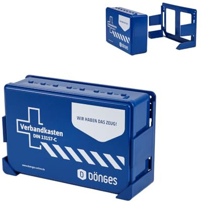 Dönges Erste-Hilfe-Verbandskasten nach DIN 13157 | Kleiner Betriebsverbandskasten mit praktischer Wandhalterung | Notfallkoffer geeignet für den Betrieb, die Werkstatt oder den Haushalt