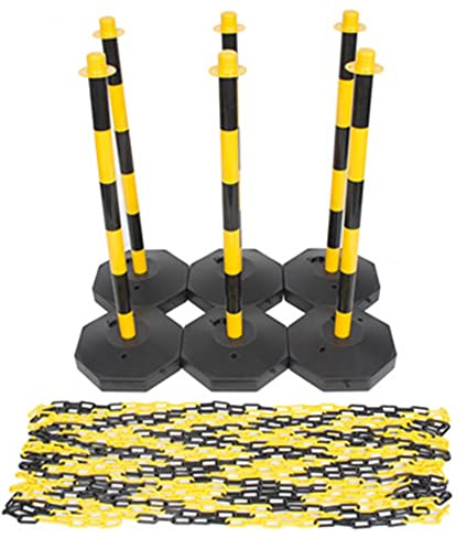CFDZCP Parkplatzsperre Absperrpfosten 6er-Pack Gelbes Und Schwarzes Kunststoff-Kettenpfosten-Set, Parksperrpfosten Aus Kunststoff Mit Sockel Und Kunststoffkette, for Garage Oder Parkplatz