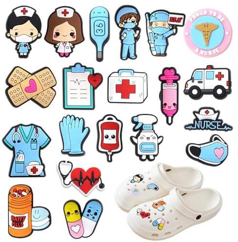YDHfdc Encantos de Zapatos PVC 20 Piezas Decoración de Zapatos Pins Temas Médicos Enfermera Accesorio Zapato Accesorio de Zapato Shoe Adornos para Zapatos Clog