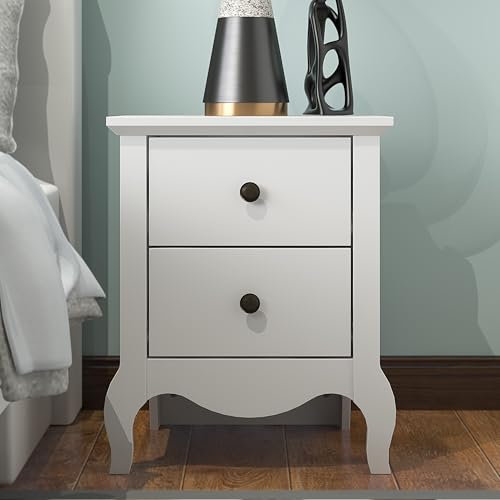 Galano Stella 2 Drawer Bedside Table – Modern Storage Cabinet and Organizer for Bedroom – Console Table for Entryway, Hallway, or Living Room (White)