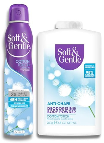 SOFT & GENTLE Fresh Cotton Talc Free Cotton Body Powder 250g + Cotton Touch Anti-Perspirant Deodorant Spray, 250ml