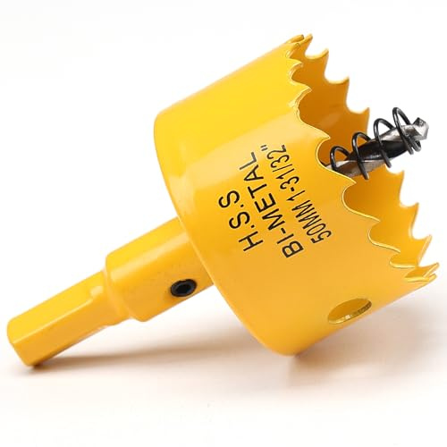 Sierra perforadora de 50 mm, HSS bimetálica, con broca para madera, plástico, PVC, fibra de vidrio y yeso, color amarillo