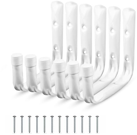 6 Stück Jumbo Haken Set Garagenaufbewahrung | 140 x 130 mm große Haken zum Aufhängen | weiße Metallleiterhaken für Schuppen Organizer, Garagenaufbewahrung, Gartengeräte, Fahrräder, Leitern