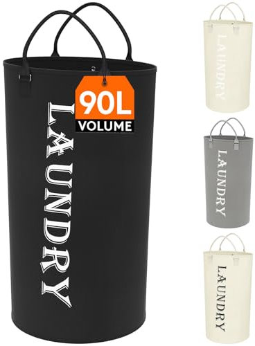 Lifewit Wäschekorb 90 L, großer Wäschekorb, Faltbare Wäschesäcke mit Softgriff, Wäschesortierbox für Wohnung, Wohnheim und Wohnwagen, schwarz