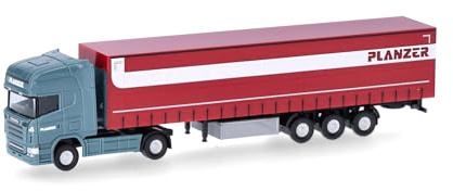 Herpa LKW Modell Scania R TL Gardinenplanen-Sattelzug Planzer (Schweiz/Dietikon), Miniatur im Maßstab 1:160, Sammlerstück, Made in Germany, Kunststoff