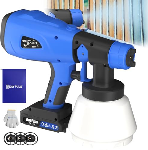 Akku Farbsprühsystem Wagner Wandfarbe Lacke Lasuren Sprühen Farbsprühpistole mit 4 Düsen, Bürstenlosen Motor, Kabellose Farbsprühpistole für Wänden, Möbel, Lackfarbe, 1000 ml Behälter