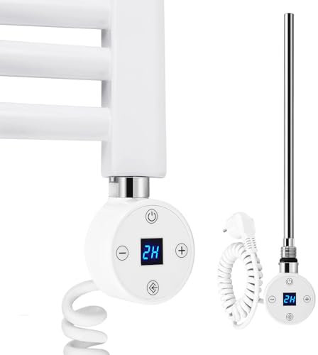 S'AFIELINA Weiße Heizstäbe 900W mit digitalem Thermostat für Badheizkörper, Heizelement aus rostfreiem Stahl Elektrischer Tauchsieder Heizkörper-Handtuchtrockner