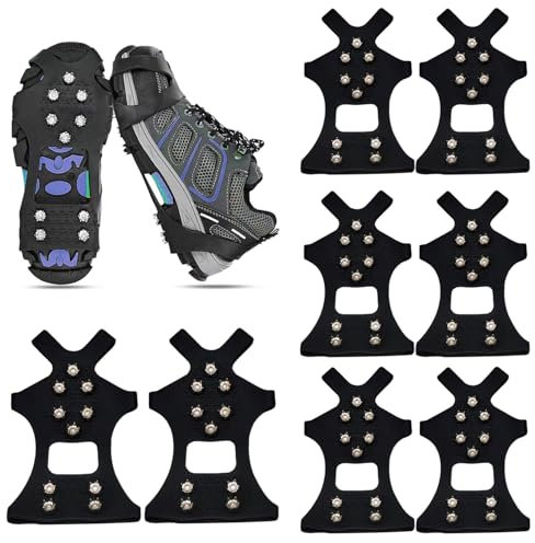4 Paar Anti Rutsch Schuhspikes Schuhspikes Größe, Schuhspikes Schnee und EIS, Spikes für Schuhe Winter Walking, Wandern, Bergsteigen (10 Edelstahl)