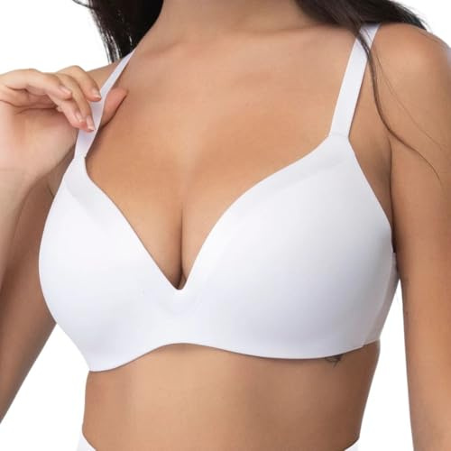 Underoutfit Women's Satin Grace Wireless 3D Molded Bra – Seamless Comfort with Adjustable Straps for Unparalleled Support White