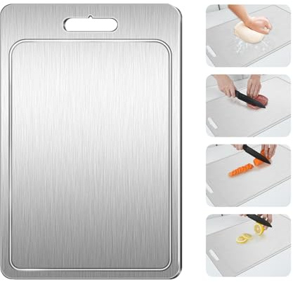 Titanium Cutting Board 100% Pure Cutting Boards With Juice Groove Metal Grade Food Double Sided Chopping Board for Cutting Meats Vegetables Fruits(Titanium-Large)