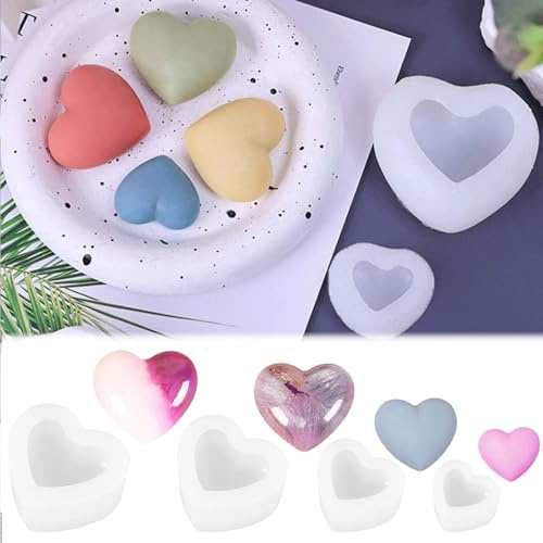 SVOCK 4 Stück Silikon Formen Herz Silikon Formen Herz für Valentinstag Bastelgips zum Gießen 4 Größen Frühling