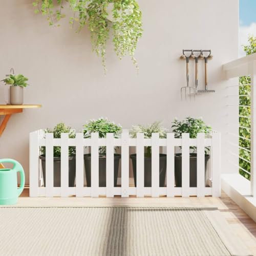 Somanki Hochbeet Lattenzaun-Design Weiß 150x50x50 cm Massivholz Kiefer, Palettenrahmen, Hochteich, Gemüsebeet, Kräuterregal Balkon, Blumenbeet, Kräuterspirale, Tomatenbeet, Pflanzhochbeet - 832493