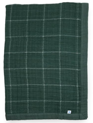 Little Unicorn Evergreen Plaid Cotton Muslin Quilt Receving Blanket | 100% Cotton | Super Soft | Babies and Toddlers | 30 x 40 | Machine Washable
