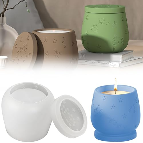 Moldes de Silicona para Tarros de Velas, Molde de Silicona 3D, Velas de Silicona con Tapa, Molde de Silicona para Velas de Navidad, para hormigón, yeso, velas DIY, jarrón, maceta