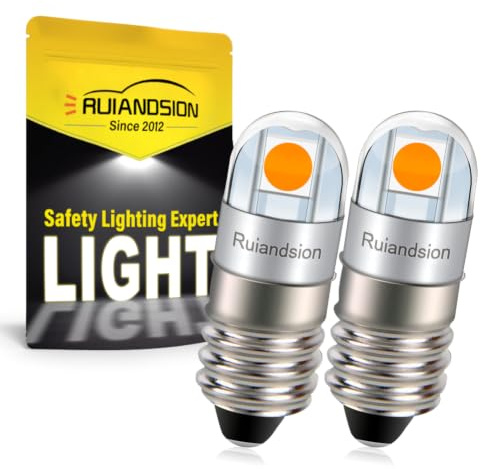 Ruiandsion E10 LED Bulb 3030 2SMD Chip 6V Non Polarity 200LM Yellow LED Bulb Replacement for Flashlights Torch Work Lights Pack of 2