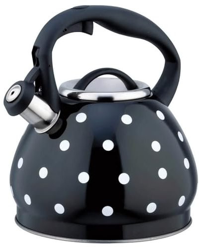 Bouilloire à pois, bouilloire à thé en acier inoxydable, bouilloire sifflante pour thé, café, poignée ergonomique(noire)