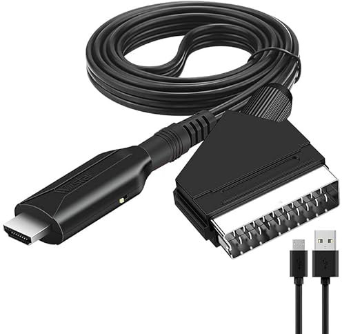 WUIOWPPIC Scart to HDMI Converter Video Audio Converter Cable for DVD Player to TV, Scart Input to HDMI Output Connector HD 720/1080P Converter for HDTV Monitor Projector STB VHS Xbox PS3