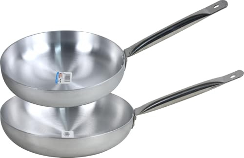 LAVV HOUSEWARES LTD 2pc Set Aluminium Frying Pan with Stainless Steel Pipe Handle for Gas Hob (28 & 30cm)