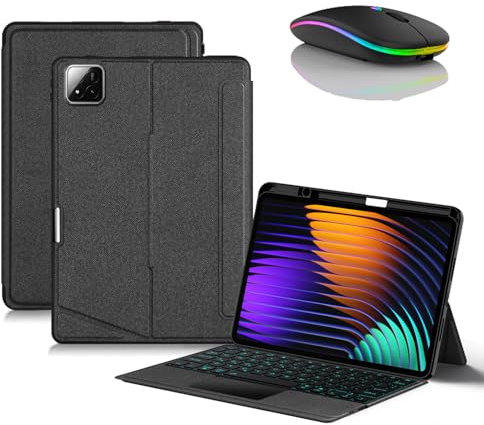JZCZMCE Funda con Teclado para Xiaomi Mi Pad 7/7 Pro 11,2 Pulgadas 2024, Contiene Ñ, Teclado Retroiluminados Inalámbrico con Soporte para Lápiz, Funda Folio Delgada con Ratón Bluetooth