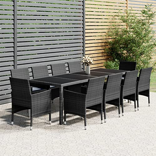 IKAYAA Rattan Gartenmöbel Set 10 Personen Sitzgruppe mit Tisch - 10 Stühle, Modern, Grau