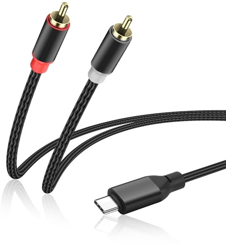 JSADZKJ Câble d'extension audio USB C vers 2 RCA,Câble audio stéréo USB Type C mâle vers 2RCA mâle,Cordon 2RCA plaqué or 24K pour téléphone portable,amplificateur,haut-parleur 3.28ft