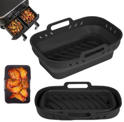 1 Pièce Moule Silicone Air Fryer, Panier Moule pour Friteuse à Air Chaud Réutilisable Airfryer Pot Plat Carré Pliable Doublure Liner pour Friteuse Air, Micro-ondes
