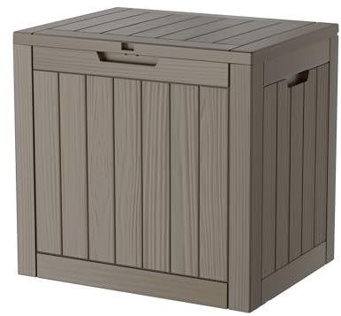 PATIOEASY Outdoor Storage Box 30GAL Waterproof Resin Deck Box,UV-Resistant Lockable Package Delivery Bin for Garden Tools,Small Patio Outside Cushions,Pool Accessories Supplies,Chest,Furniture,Brown