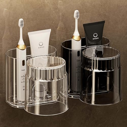2 StückBadezimmer Zahnputzbecher,Wasserfester Rasierklingenhalter,Kunststoff in LebensmittelqualitätUnzerbrechlicher BecherZahnpastahalter,Platzsparend stapelbar &Wandmontierbar（Weiß/Schwarz）