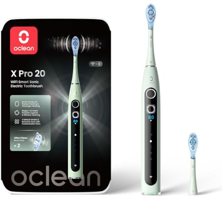 Oclean elektrische Zahnbürste X Pro 20, 4 Putzmodi Schallzahnbürste mit Timer, Touchscreen mit 12 Bereichsverfolgung, 84,000 Bewegungen/Minute, 40 Tage Akkulaufzeit Sonic Electric Toothbrush, Grün
