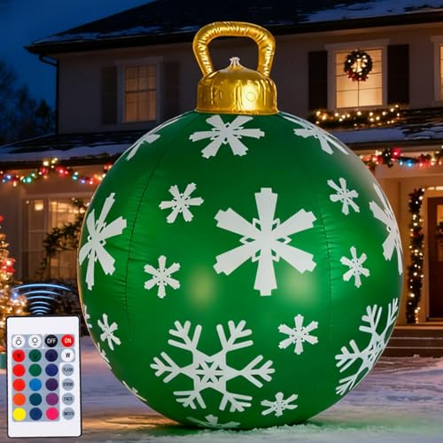 LORESJOY Bola de Navidad Inflable 60 cm, Bolas de Navidad Inflables Al Aire Libre, Bola Navidad Gigante,Bola Hinchable Navidad, Decoración del Hogar Y Decoración de Jardines Al Aire Libre (Green-2)