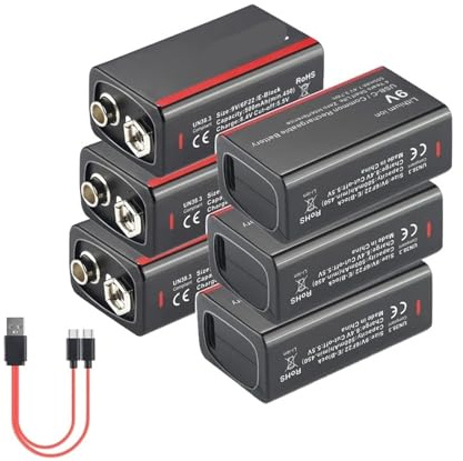 Vqxmhrpw Batterie Lithium-ION USB 9 V 500 MAh, Faible Autodécharge, Rechargeable(6pcs)