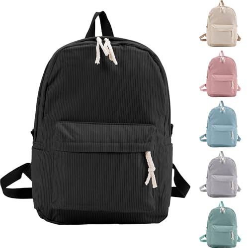 InfiniZer Corduroy School Bags for Boys Girls Causal School Bookbag Lightweight Travel Backpack Rucksack for Women College Teenage (Black)