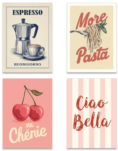Vexilon Vintage Küchenbilder Wanddekoration Esszimmer Poster Set, Bußgeld Bilder Küche, Elegante Bilderwand & Stilvolle Küchendeko, Retro Küchen Deko Poster zur Wandgestaltung in Küche und Essbereich